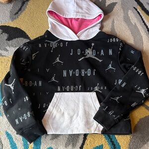 Jordan Black Pullover Hoodie with White Pocket and Pink Hood Lining